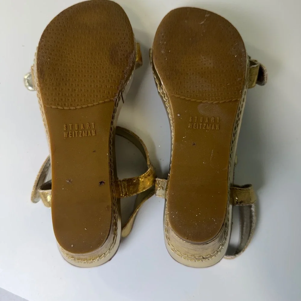 Stuart‎ Weitzman Metallic Gold Wedge Sandals Buckle Straps Size 4 US 36 Euro